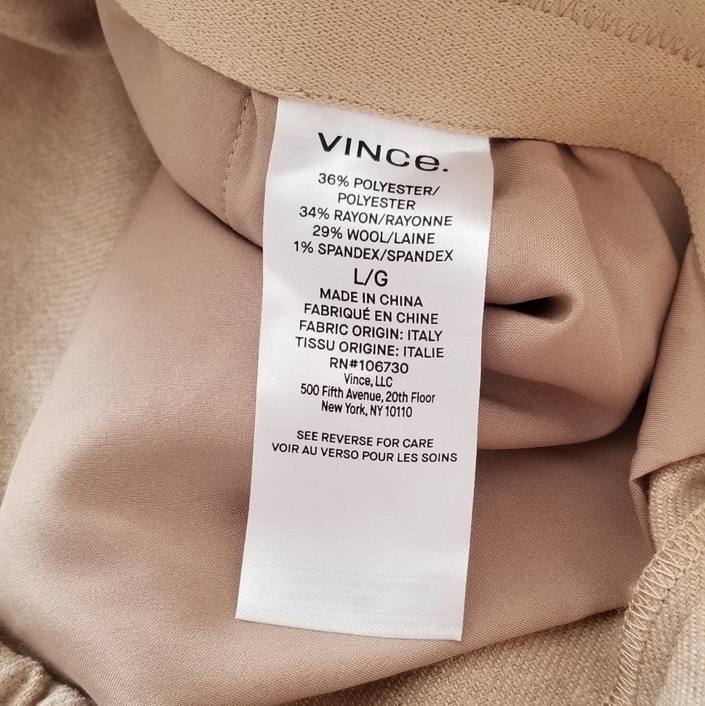VINCE Front Pleated Wide Leg Elastic Waistband Pants Size L Large Beige … - Picture 10 of 12